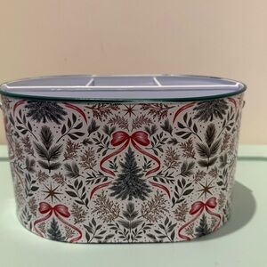 Pretty Holiday Flatware Caddy Tin with Red Bows and Greenery- NWT